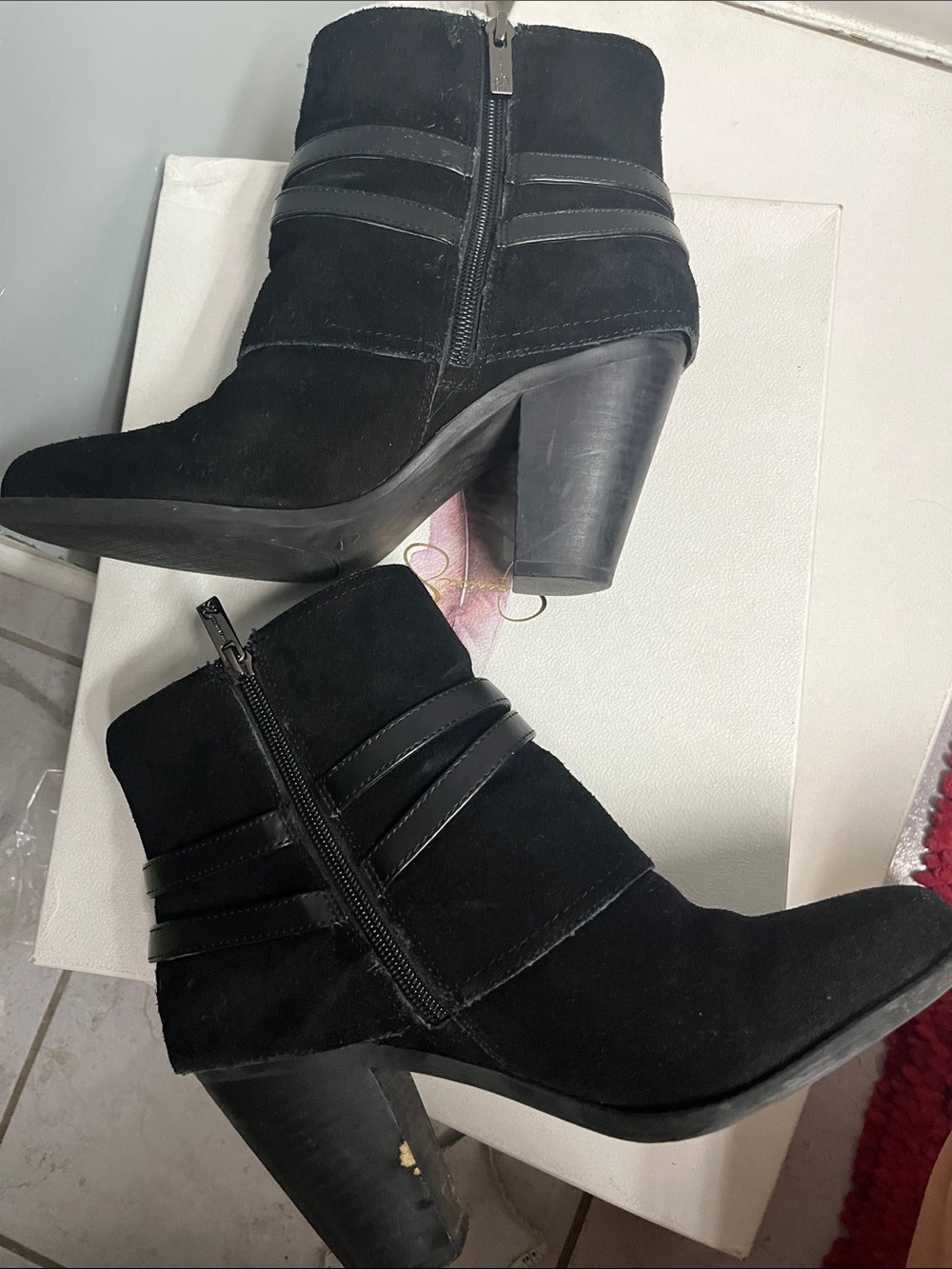 Jessica Simpson Black Suede Ankle Booties with Wrap Strap - Picture 6 of 8